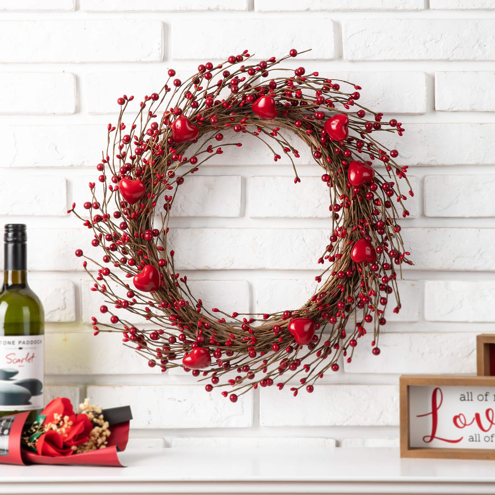 Glitzhome® 18" Valentine's Berry Wreath